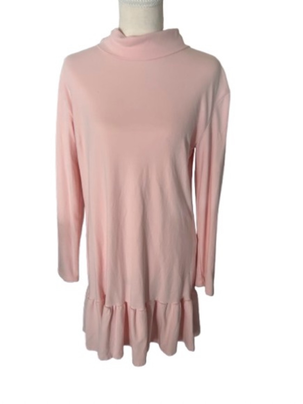 Pink BURU Designer Ink Cotton Long Sleeve Ruffle Dress Midi